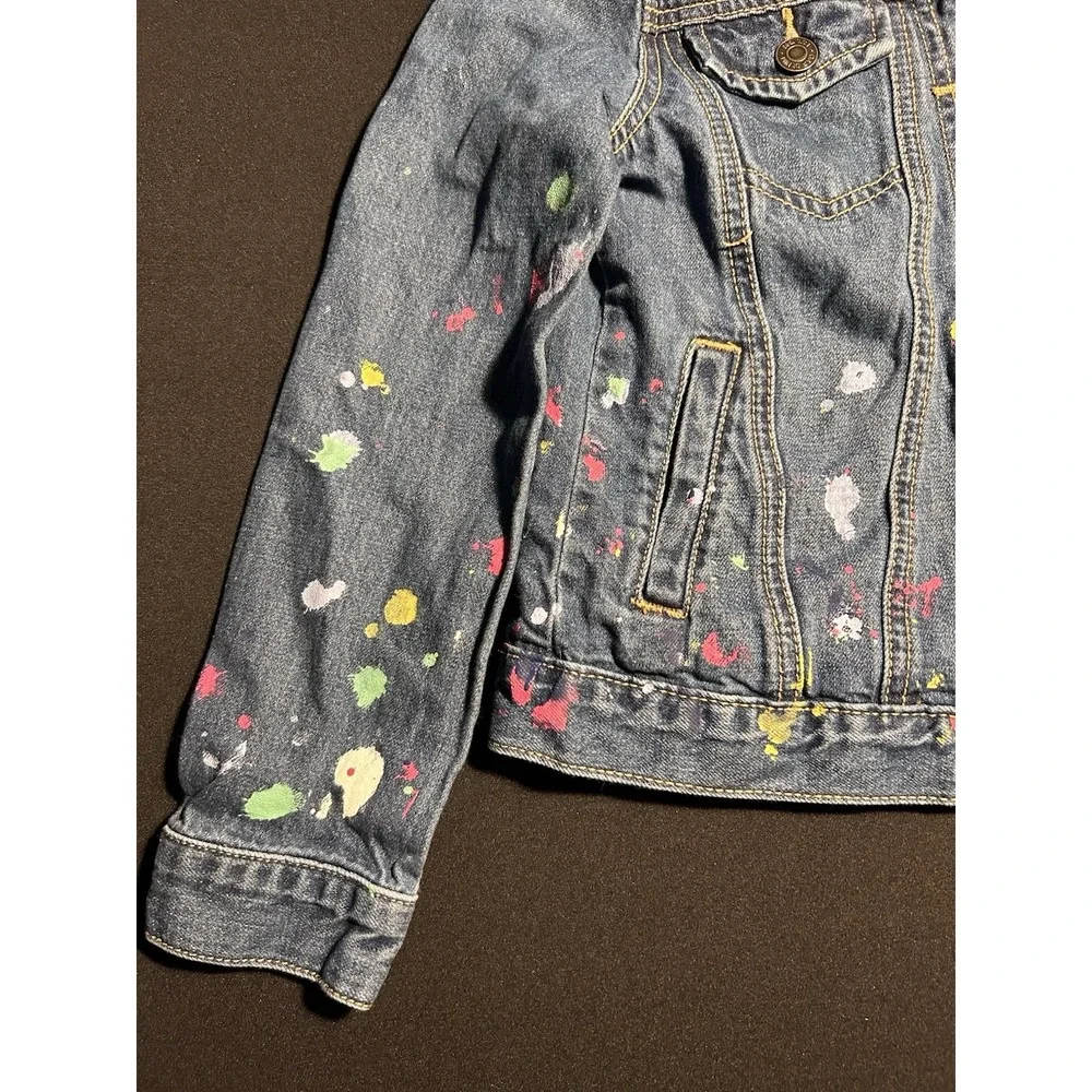 Gap Kids Girls Denim Jacket Paint Splatter Artist Distressed Blue Size M 8/9